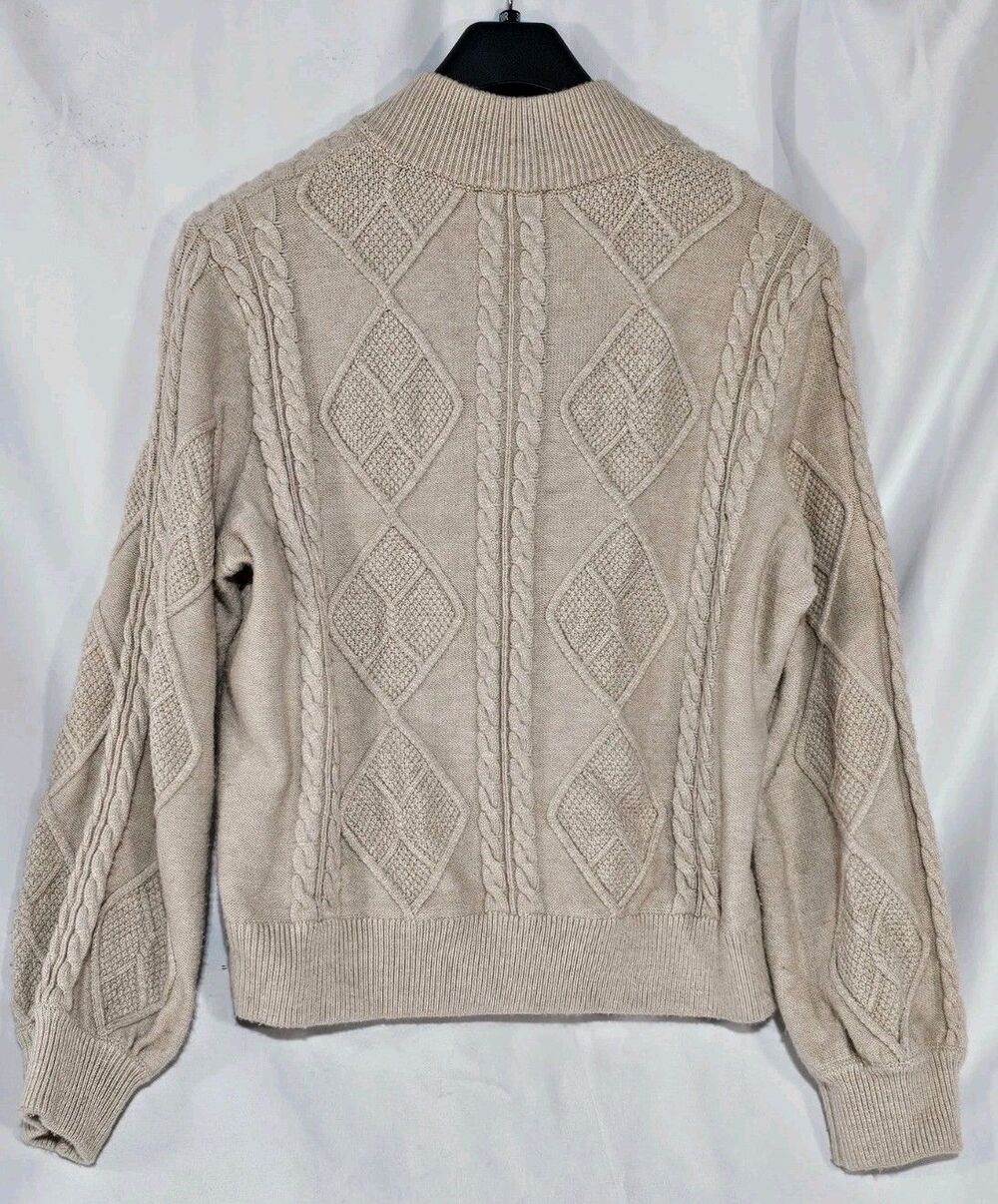 Calligraphie Anthropologie Cable Knit Full Zip Cardigan Sweater Jacket Beige XL - Picture 3 of 10